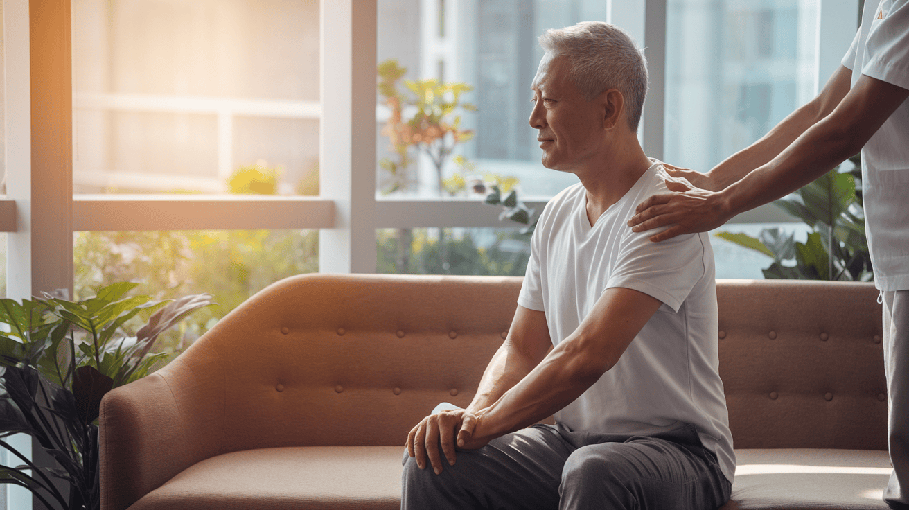 Registered physiotherapist treating a patient at home in Singapore